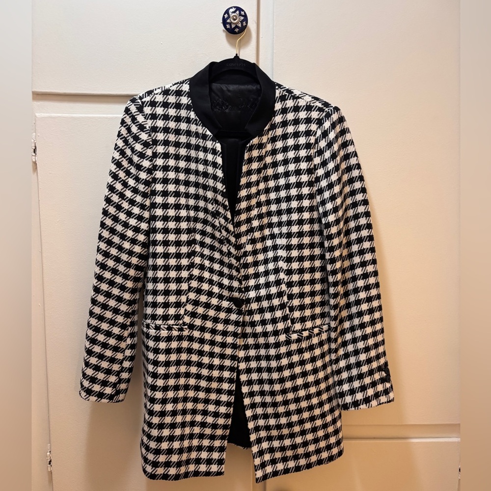 Zara Black and White Houndstooth Blazer